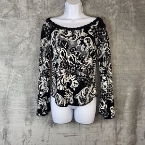 Y2K Fairy Grunge Havenbleu Top M Black White Baroque Floral Lace Beaded